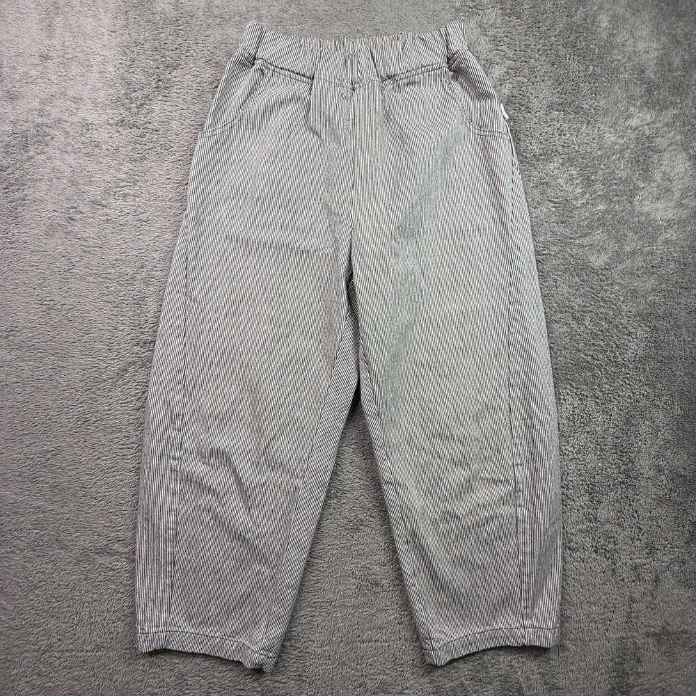 Le Bon Shoppe Arc Pants Pinstripe Navy White 100% Cotton Womens M Crop Relaxed